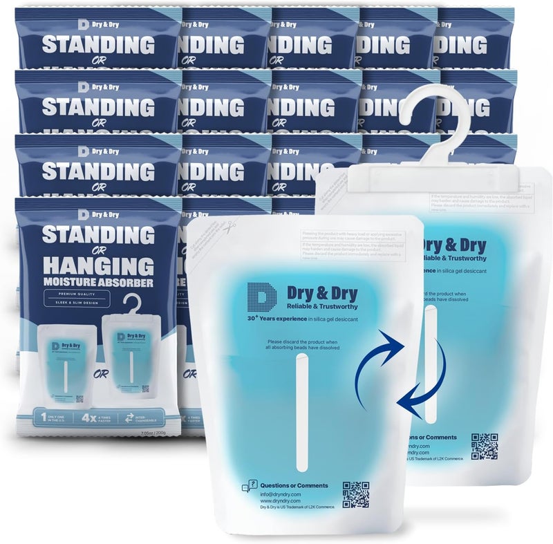 DRYDRY 20 Packs Hybrid Moisture Absorbers & Musty Odor Eliminator Dehumidifier to Control Excess Moisture for Basements, Closets, Bathrooms, Laundry Rooms. Moisture Absorbers - Image 1